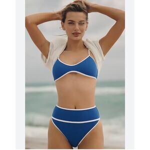 Beach Riot Leona Top & Carlotta High-Waist Bottom Bikini Set — Riviera Azure — M